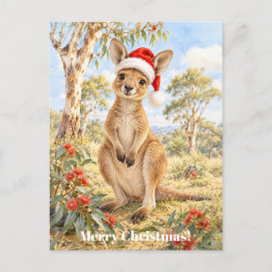 Cartes Pour Fêtes Annuelles Kangourou de Noël portant un chapeau de Père Noël