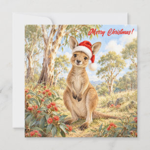 Cartes Pour Fêtes Annuelles Kangourou de Noël portant un chapeau de Père Noël 