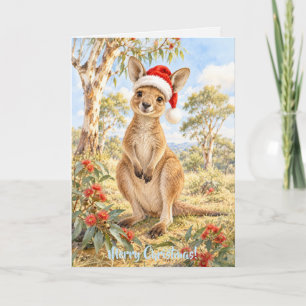 Cartes Pour Fêtes Annuelles Kangourou de Noël portant un chapeau de Père Noël 