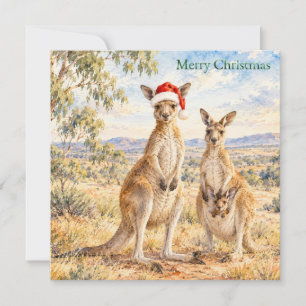 Cartes Pour Fêtes Annuelles Kangourou de Noël portant un chapeau de Père Noël