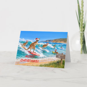 Cartes Pour Fêtes Annuelles Kangourou de Noël surfant à Bells Beach