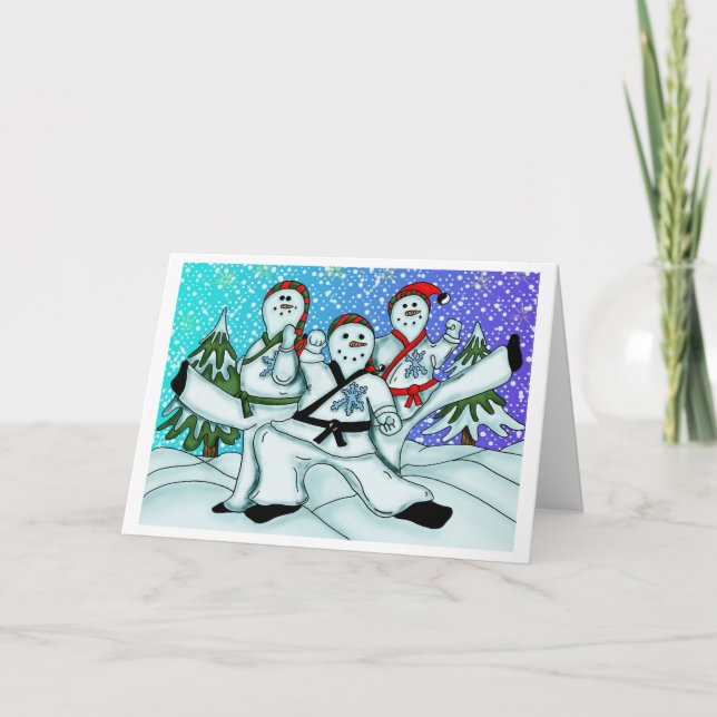 Cartes Pour Fêtes Annuelles Karaté Christmas Snowmen (Devant)