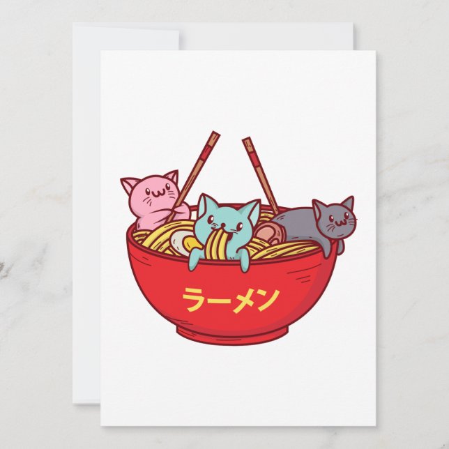 Cartes Pour Fêtes Annuelles Kawaii Anime Chat Funny Adorable Ramen Japonais (Devant)