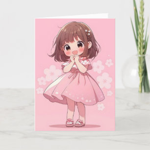 Cartes Pour Fêtes Annuelles Kawaii Anime Rose fille Chibi