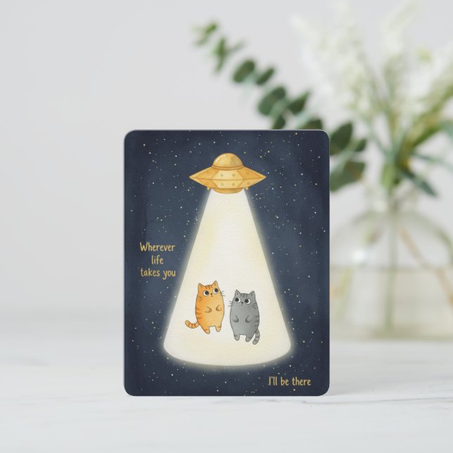 Cartes Pour Fêtes Annuelles Kawaii Cat UFO Valentine Card for Loved Partners (Debout devant)