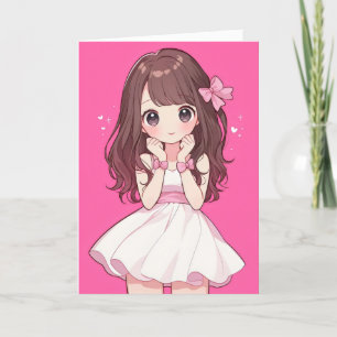 Cartes Pour Fêtes Annuelles Kawaii Chibi Anime Girl rose