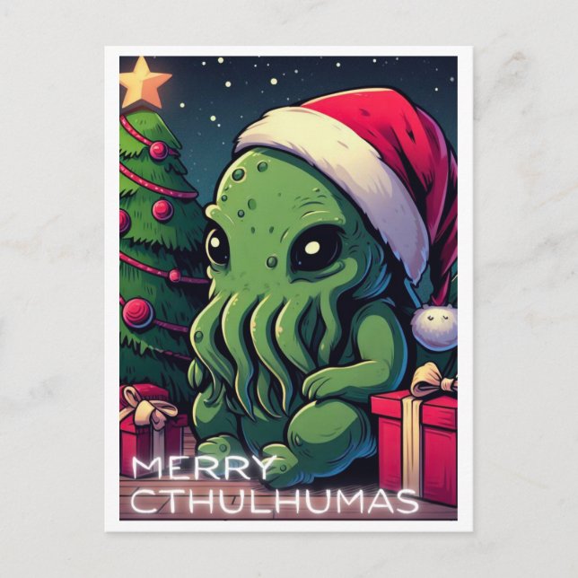 Cartes Pour Fêtes Annuelles Kawaii Cthulhu Noël - Joyeux Cthulhumas (Devant)