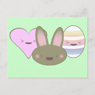 CARTES POUR FÊTES ANNUELLES KAWAII EASTER TRIO BUNNY CHOCOLATE COEUR D'OEUF HE