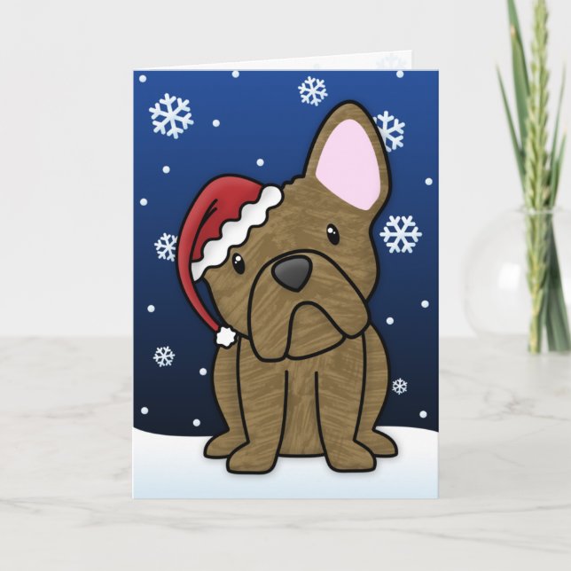 Cartes Pour Fêtes Annuelles Kawaii French Bulldog Christmas Card (Brindle) (Devant)