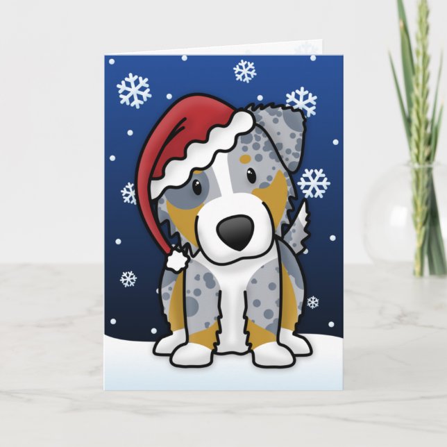 Cartes Pour Fêtes Annuelles Kawaii Merle Australian Shepherd Christmas Card (Devant)