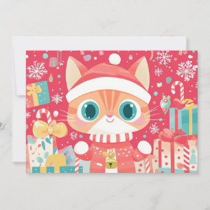 Cartes Pour Fêtes Annuelles Kawaii Noël Chat Cadeaux Festifs Flocons de Neige