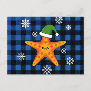 Cartes Pour Fêtes Annuelles Kawaii Xmas Starfish sur Blue Buffalo Motif