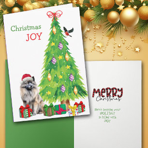 Cartes Pour Fêtes Annuelles Keeshond Chien, Oiseau et Arbre de Noël