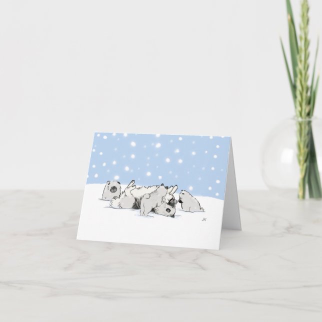 Cartes Pour Fêtes Annuelles Keesies dans la neige | Keeshond Christmas Custom (Devant)