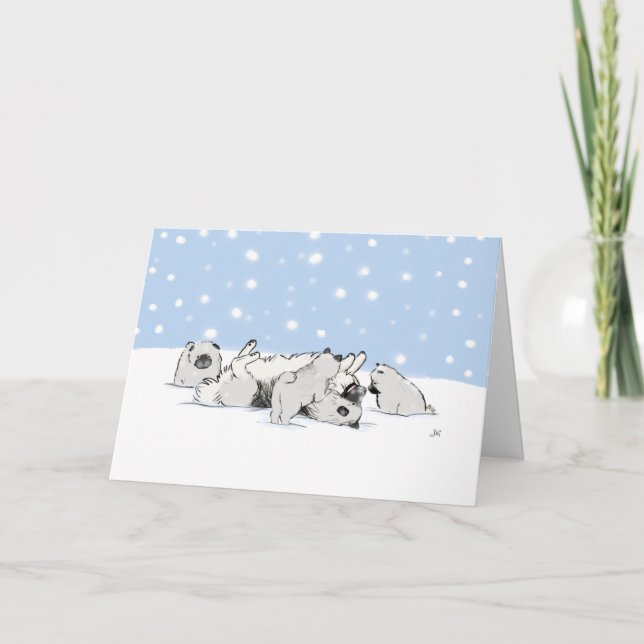 Cartes Pour Fêtes Annuelles Keesies dans la neige | Keeshond Christmas Custom (Devant)