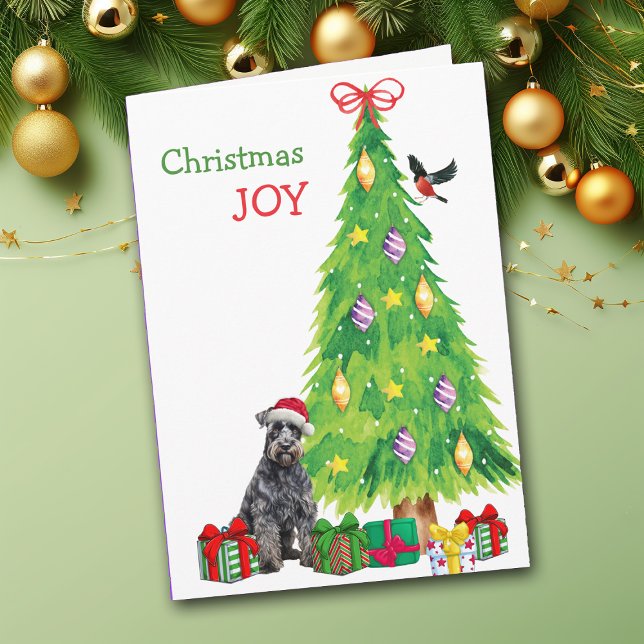 Cartes Pour Fêtes Annuelles Kerry Blue Terrier Chien, Oiseau et Arbre de Noël (Créateur téléchargé)