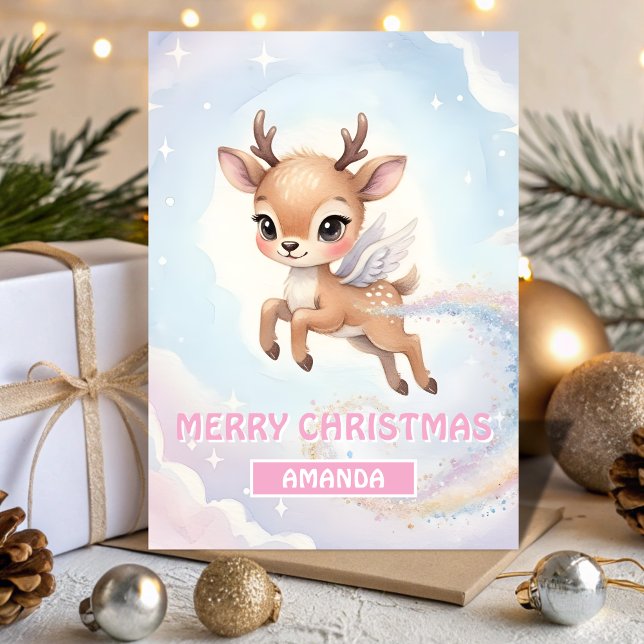 Cartes Pour Fêtes Annuelles Kids Christmas Baby Reindeer Flight (Créateur téléchargé)