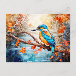 Cartes Pour Fêtes Annuelles Kingfisher au-dessus de l'étang en style peint