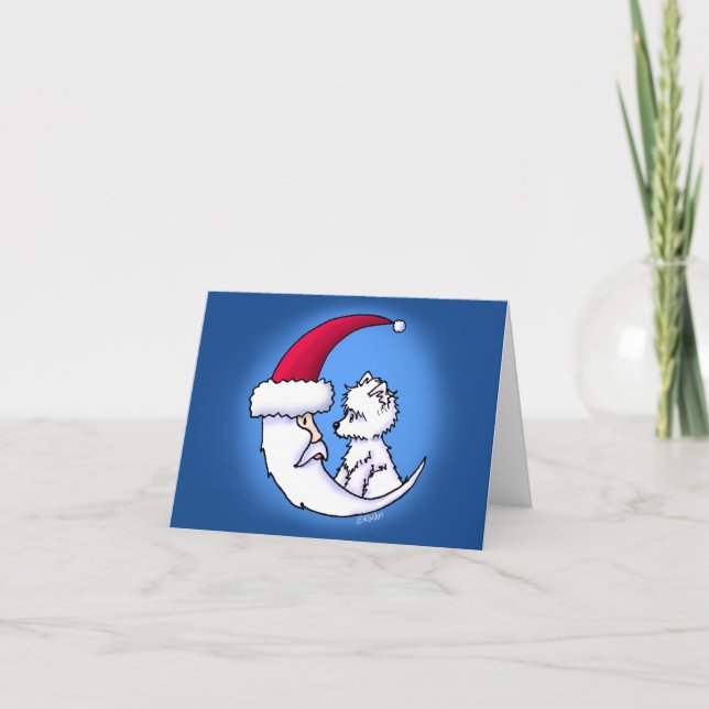 Cartes Pour Fêtes Annuelles KiniArt Père Noël Moon Westie (Devant)