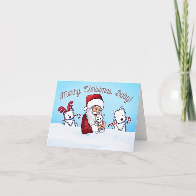 Cartes Pour Fêtes Annuelles KiniArt Westie et notes de Noël (Devant)
