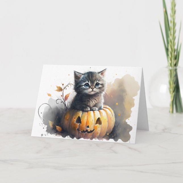 Cartes Pour Fêtes Annuelles Kit Halloween aquarelle Chat dans une citrouille (Devant)