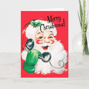 Cartes Pour Fêtes Annuelles Kitschy Santa Claus au téléphone Joyeux Noël