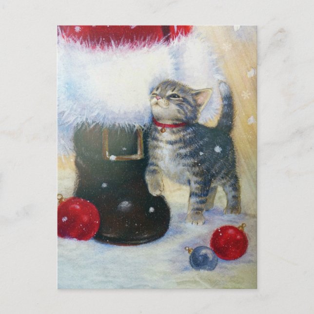 Cartes Pour Fêtes Annuelles Kitten à Père Noël Boot (Devant)