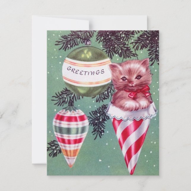 Cartes Pour Fêtes Annuelles Kitten Dans L'Arbre De Noël (Devant)