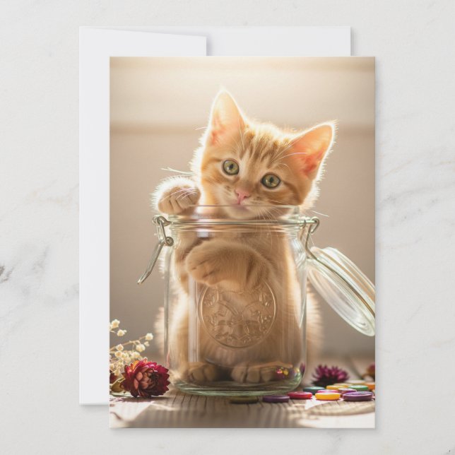 Cartes Pour Fêtes Annuelles Kitten Dans Un Jar (Devant)