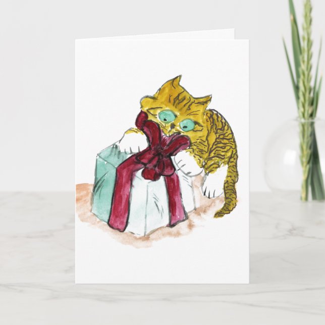 Cartes Pour Fêtes Annuelles Kitten déballage un joyeux croustillant (Devant)