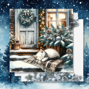 Cartes Pour Fêtes Annuelles Kitten Dors sur Festive Porche avant Noël