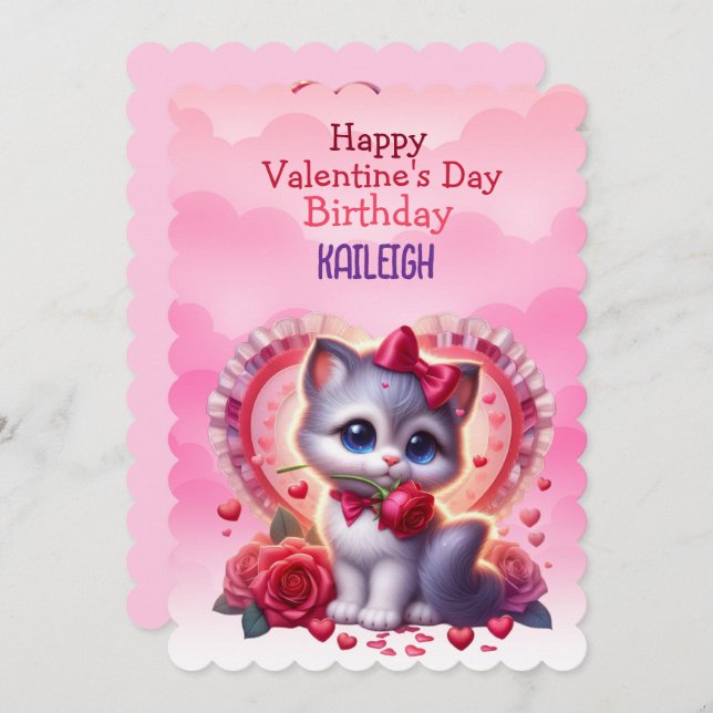 Cartes Pour Fêtes Annuelles Kitten Heart Anniversaire Saint-Valentin (Devant / Derrière)
