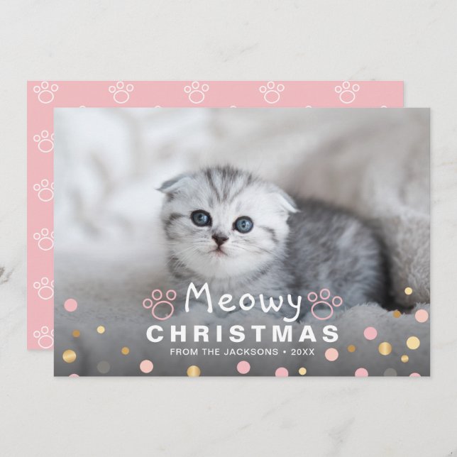 Cartes Pour Fêtes Annuelles Kitten Meowy Noël Pet de chat animal de compagnie  (Devant / Derrière)