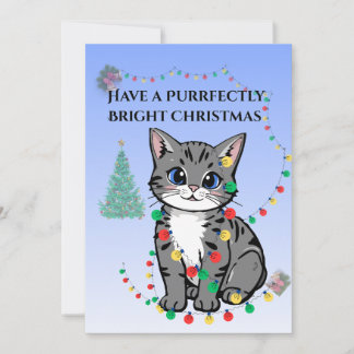 Cartes Pour Fêtes Annuelles Kitten Tangled in Christmas Light- Flat Card