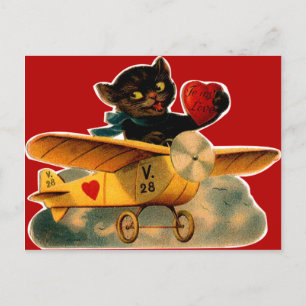 Cartes Pour Fêtes Annuelles Kitten vintage Retro dans l'avion Valentine