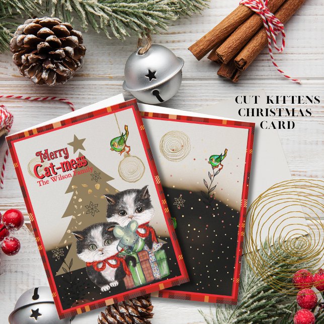Cartes Pour Fêtes Annuelles Kittens Merry Cat-mess Card | Red Plaid Christmas (Kittens Merry Cat-mess Card  Red Plaid Christmas)