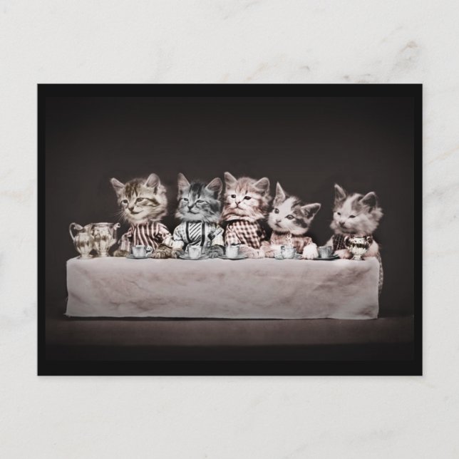 Cartes Pour Fêtes Annuelles Kitties à la table de thé (Devant)