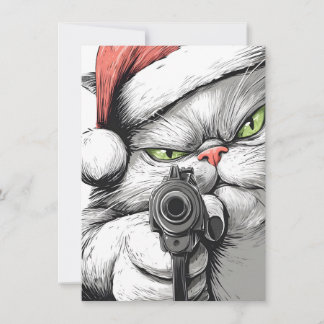 Cartes Pour Fêtes Annuelles Kitty Cat has a Gun Funny Christmas Cards