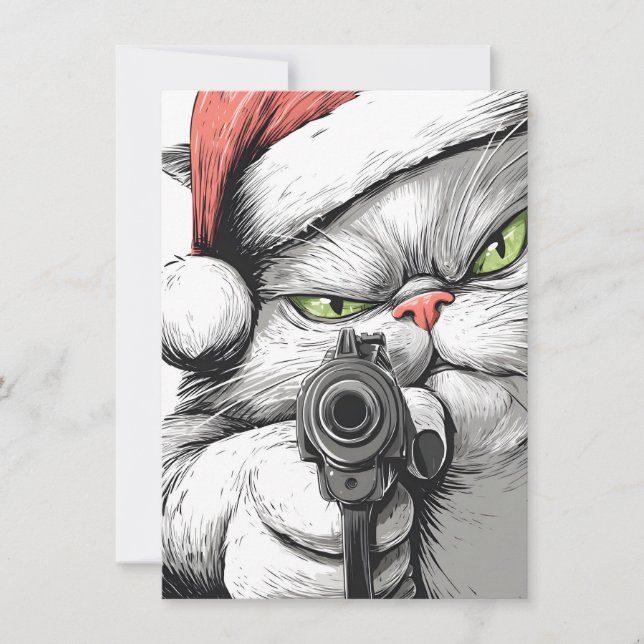 Cartes Pour Fêtes Annuelles Kitty Cat has a Gun Funny Christmas Cards (Devant)