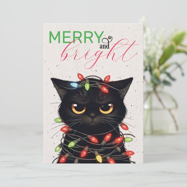 Cartes Pour Fêtes Annuelles Kitty Christmas Lights (Debout devant)