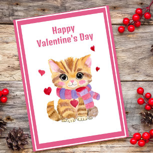 Cartes Pour Fêtes Annuelles Kitty de la Saint-Valentin à l'aquarelle