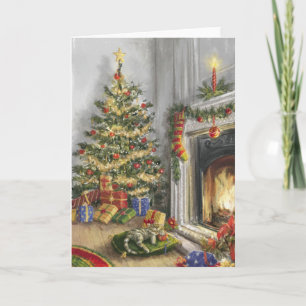 Cartes Pour Fêtes Annuelles Kitty Dormir Au Bord De L'Arbre De Noël
