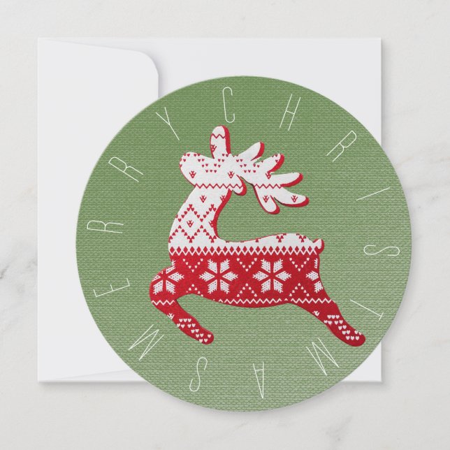 Cartes Pour Fêtes Annuelles Knit de Noël rouge/blanc/vert pour rennes de fête (Devant)