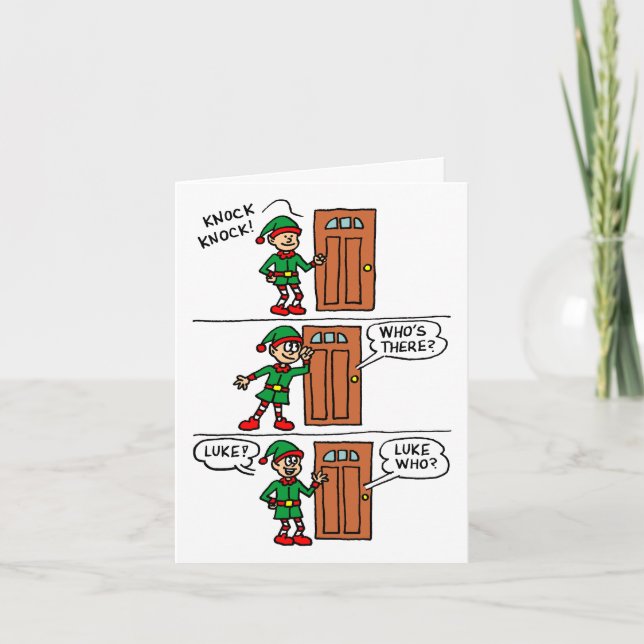 Cartes Pour Fêtes Annuelles Knock Elf Christmas présente Luke (Devant)
