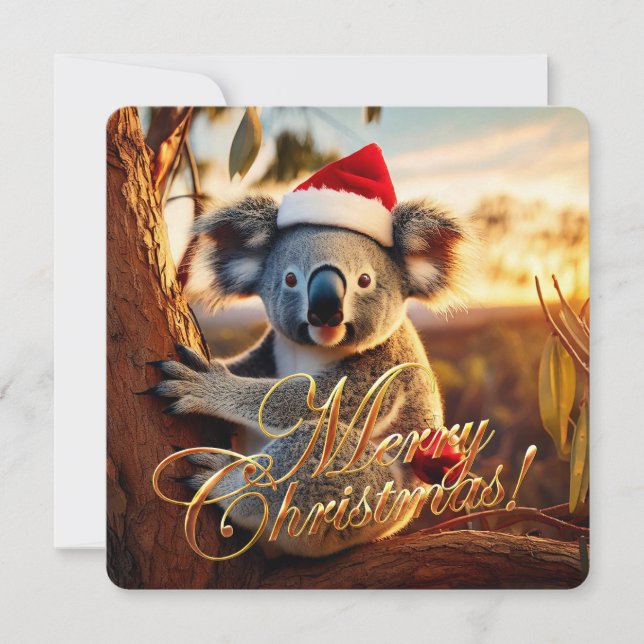 Cartes Pour Fêtes Annuelles Koala assis à Gumtree Joyeux Noël (Devant)