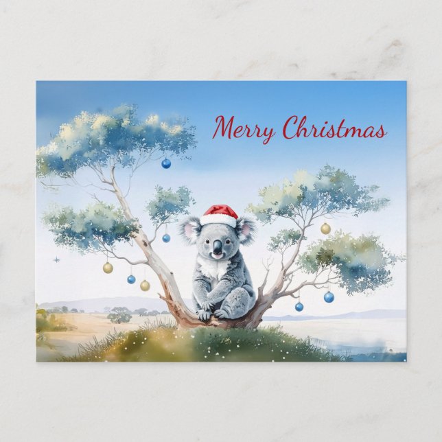 Cartes Pour Fêtes Annuelles Koala assise dans un gommier Joyeux Noël (Devant)
