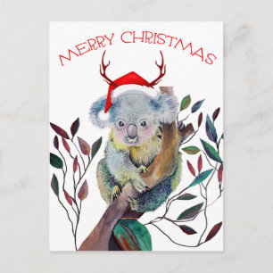 Cartes Pour Fêtes Annuelles Koala de Noël portant un chapeau de Père Noël