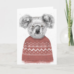 Cartes Pour Fêtes Annuelles Koala d'hiver (rouge)