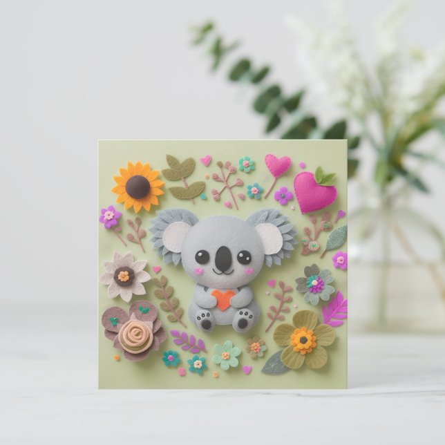 Cartes Pour Fêtes Annuelles koala floral tenant un coeur (Debout devant)
