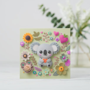 Cartes Pour Fêtes Annuelles koala floral tenant un coeur